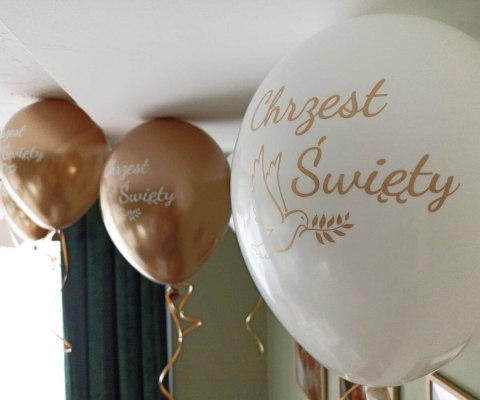 Balony lateksowe Chrzest Święty białe, złoty nadruk 10 szt. Balony lateksowe Chrzest Święty białe, złoty nadruk 10 szt.