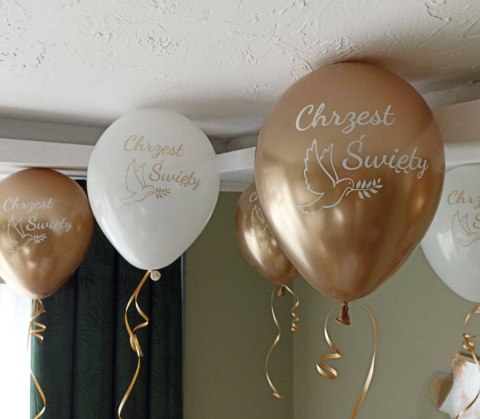 Balony lateksowe Chrzest Święty białe, złoty nadruk 10 szt. Balony lateksowe Chrzest Święty białe, złoty nadruk 10 szt.