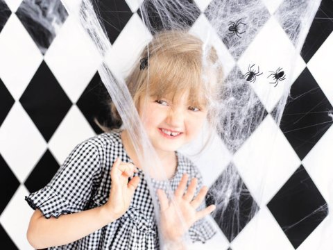 Pajęczyna dekoracyjna na Halloween + pająki, biała, 60g Pajęczyna dekoracyjna na Halloween + pająki, biała, 60g