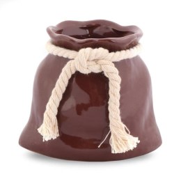 Ceramiczny Mini Wazon w Kształcie Sakiewki - Brązowy