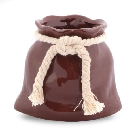 Ceramiczny Mini Wazon w Kształcie Sakiewki - Brązowy
