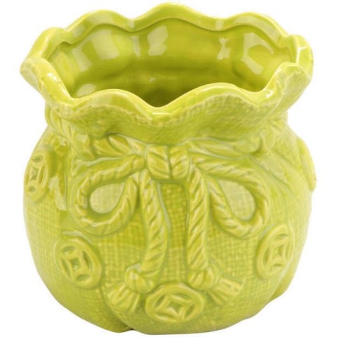 Ceramiczny wazonik-skarbonka w kształcie sakiewki zielony