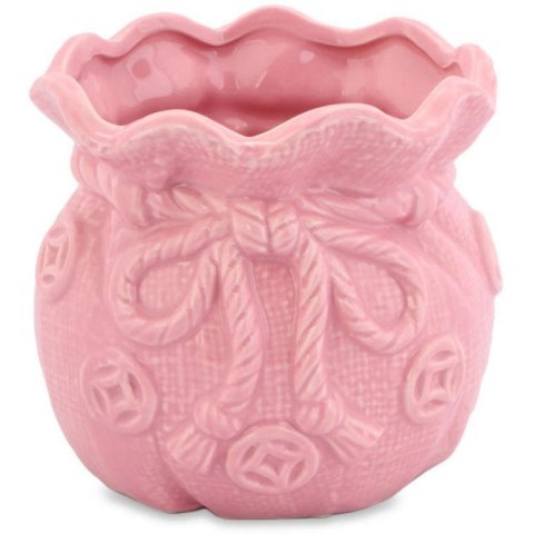 Różowy Ceramiczny Wazonik-Skarbonka w Kształcie Sakiewki