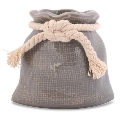 Świecznik Ceramiczny Sakiewka w Kolorze Szarym z Sznurkiem