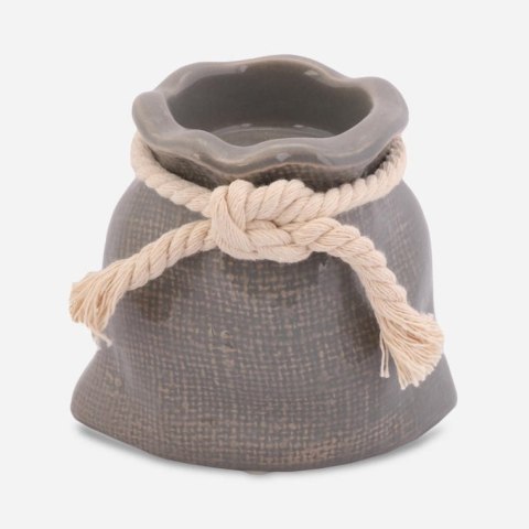 Świecznik Ceramiczny Sakiewka w Kolorze Szarym z Sznurkiem