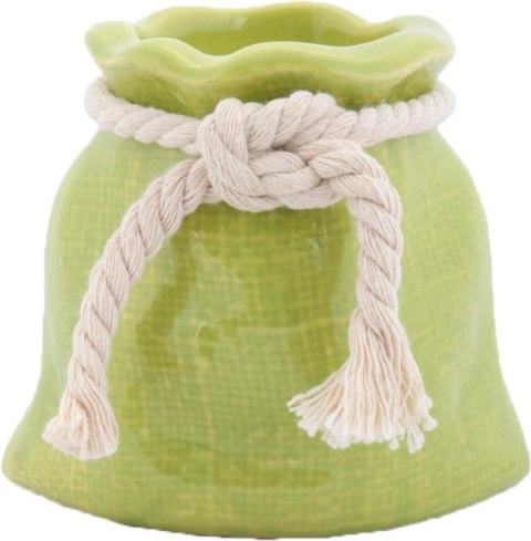 Świecznik Sakiewka Ceramiczny w Kolorze Zielonym z Sznurkiem