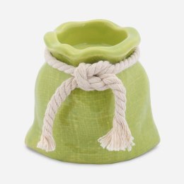 Świecznik Sakiewka Ceramiczny w Kolorze Zielonym z Sznurkiem