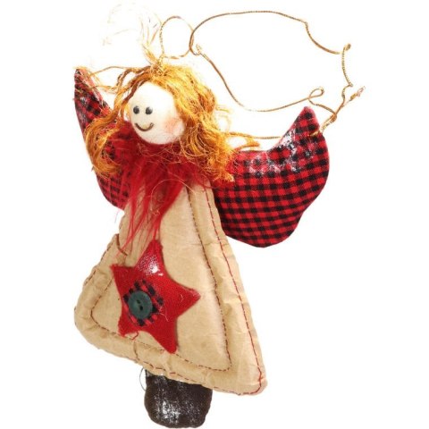 Anioł do zawieszenia, z naturalnych materiałów, czerwony, 17 cm