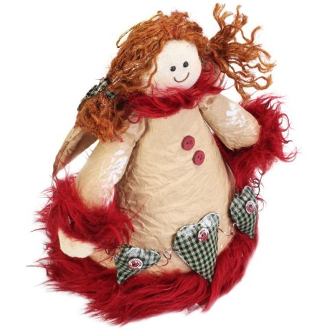 Anioł stojący wykonany z naturalnych materiałów w kolorze czerwonym 18 cm