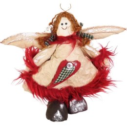 Anioł świąteczny z naturalnego materiału w kolorze czerwonym 22 cm