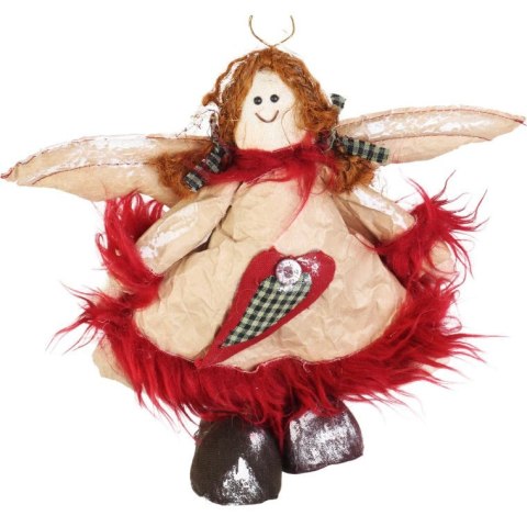 Anioł świąteczny z naturalnego materiału w kolorze czerwonym 22 cm