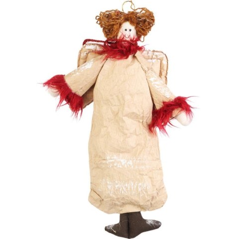 Anioł wiszący wykonany z naturalnych materiałów w kolorze czerwonym 45 cm