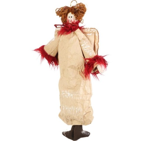 Anioł wiszący wykonany z naturalnych materiałów w kolorze czerwonym 45 cm