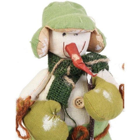 Bałwan stojący w kolorze zielonym wykonany z naturalnych materialow 29 cm