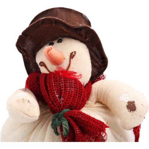 Bałwan stojący wykonany z naturalnych materiałów w kolorze biało czerwonym35 cm