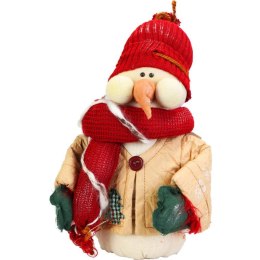 Bałwan wykonany z naturalnych materiałów w kolorze czerwonym 33 cm