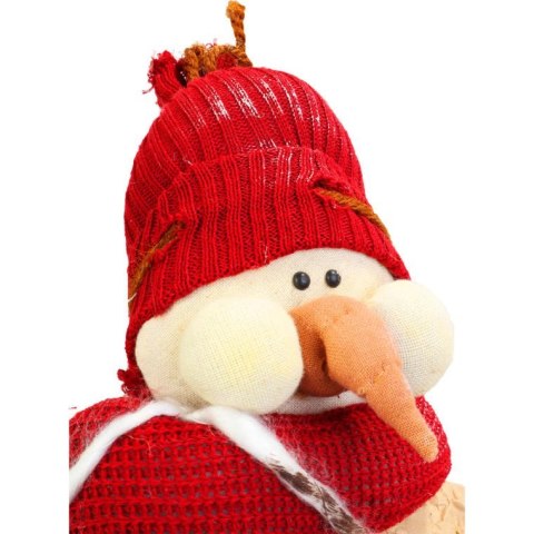 Bałwan wykonany z naturalnych materiałów w kolorze czerwonym 33 cm