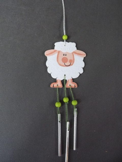 Baranek z Dzwoneczkami - Zawieszka Drewniana, Biały