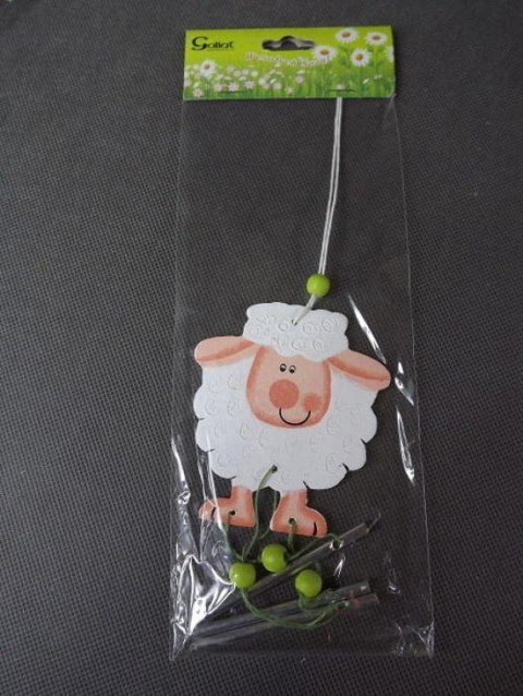 Baranek z Dzwoneczkami - Zawieszka Drewniana, Biały