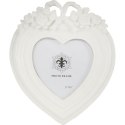Biała ramka na zdjęcia w kształcie serca z wypukłym dekorem 13,5x11,5 cm
