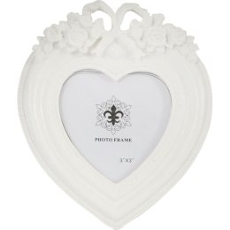 Biała ramka na zdjęcia w kształcie serca z wypukłym dekorem 13,5x11,5 cm