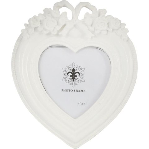 Biała ramka na zdjęcia w kształcie serca z wypukłym dekorem 13,5x11,5 cm