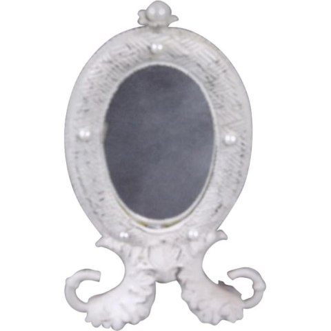 Białe Stojące Lusterko z Perłami o Wymiarach 26x17cm