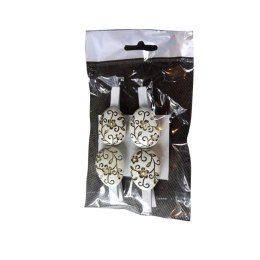 Białe i brązowe mini jajka dekoracyjne w kształcie klamerki