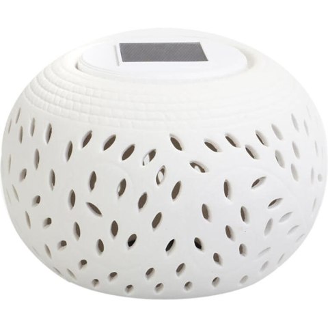 Biały Ceramiczny Świecznik z Solarną Lampą LED Zmieniającą Kolor