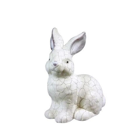 Biały Ceramiczny Zajączek w Stylu Vintage z Efektem Popękania