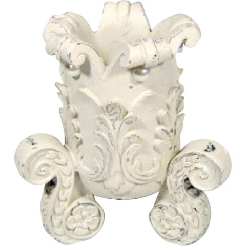 Biały Perłowy Świecznik Kielich z Motywem Roślinnym 10x10 cm