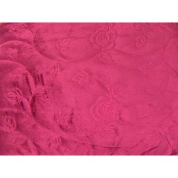 Bordowa Welurowa Narzuta z Haftowanymi Kwiatami i Kompletem Poszewek