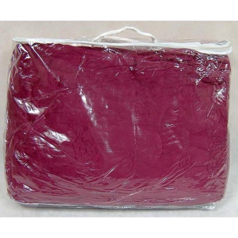 Bordowa Welurowa Narzuta z Haftowanymi Kwiatami i Kompletem Poszewek