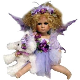 Ceramiczna Lalka Elf z Misiem w Kolorze Wrzosowym o Wysokości 40 cm