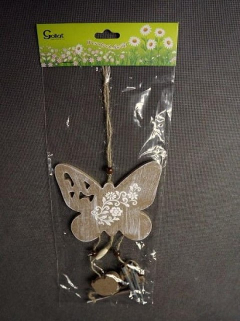 Drewniana Zawieszka w Kształcie Motyla z Wstążkami - Kolor Brązowy