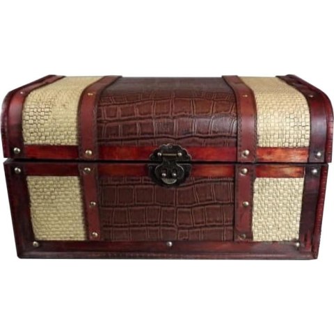 Drewniany Kufer z Imitacją Skóry w Kolorze Brązowo-Kremowym - Średni Rozmiar