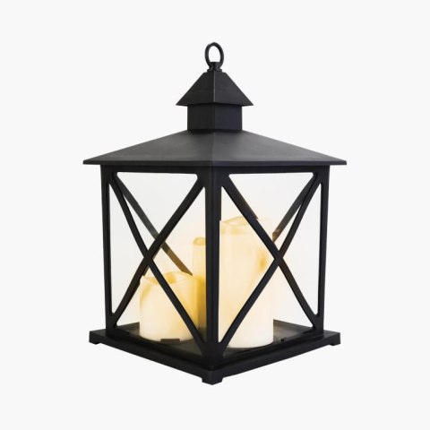 Duża, czarna latarenka dekoracyjna z trzema świecami LED GOLIAT