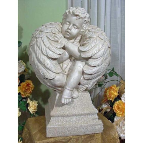 Duży Śpiący Anioł Otrzymany Skrzydłami - Jasno Kremowy Polirezyn Wys.57cmx38cm