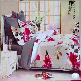 Elegancka Kompozycja Pościeli Satynowej w Odcieniach Różu i Popielu