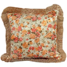 Elegancka Poszewka Satynowa z Kwiatowym Wzorem w Kolorach Kremu i Pomarańczy