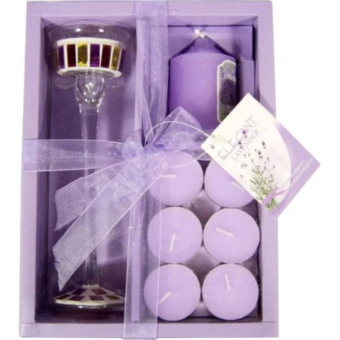 Elegancki Fioletowy Zestaw Świec z Szklanym Świecznikiem