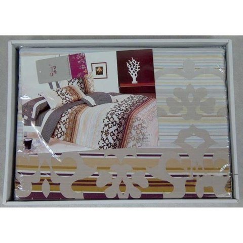 Elegancki Komplet Pościeli Satynowej w Odcieniach Bieli i Brązu