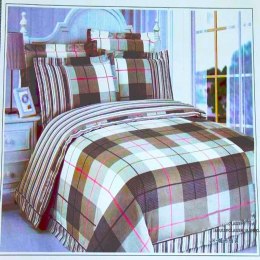 Elegancki Komplet Pościeli w Brązowej Kracie ze 100% Satynowej Bawełny