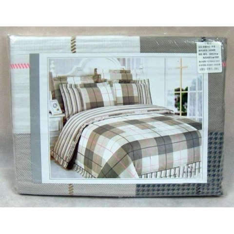 Elegancki Komplet Pościeli w Brązowej Kracie ze 100% Satynowej Bawełny