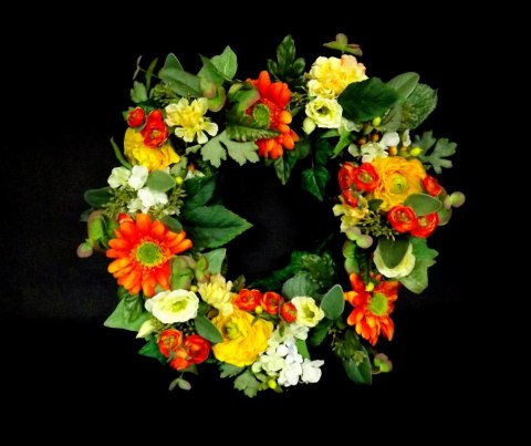 Elegancki Wianek Dekoracyjny ze Sztucznych Kwiatów 35 cm