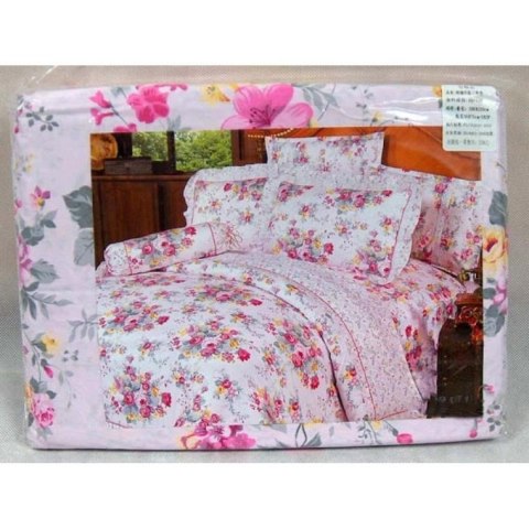 Elegancki komplet pościeli satynowej - Białe kwiaty na różowym tle