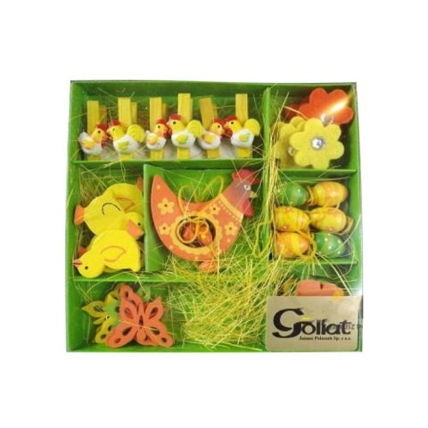 Komplet 13 Wielkanocnych Ozdób Drewnianych do Zawieszenia 16x17cm