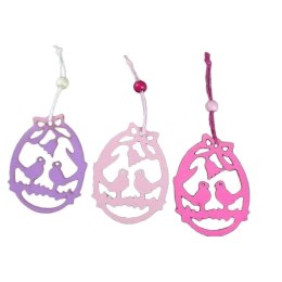 Komplet 3 Różowych Drewnianych Jajek do Zawieszenia 8x6cm