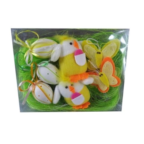 Komplet 8 Ozdób Wielkanocnych z Sizalem w Pudełku 18x14cm