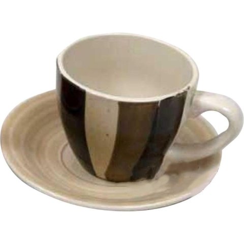 Komplet Brązowej Filiżanki z Talerzykiem w Paski